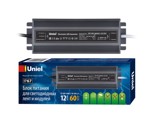 Блок питания Uniel 12V 60W IP67 5A UET-VAF-060A67 12V IP67 UL-00007575