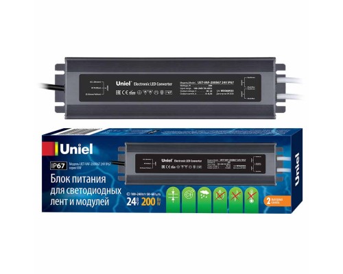 Блок питания Uniel 24V 200W IP67 8,3A UET-VAF-200B67 24V IP67 UL-00007580