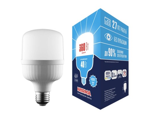 Лампа LED сверхмощная Volpe E27 40W 4000K матовая LED-M80-40W/4000K/E27/FR/NR UL-00006789