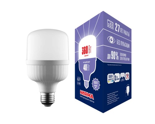 Лампа LED сверхмощная Volpe E27 40W 6500K матовая LED-M80-40W/6500K/E27/FR/NR UL-00006790