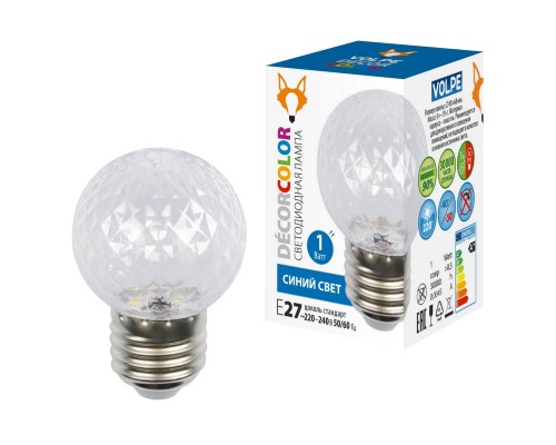 Лампа светодиодная E27 1W прозрачная LED-D45-1W/BLUE/E27/CL/С PINEAPPLE UL-00010066