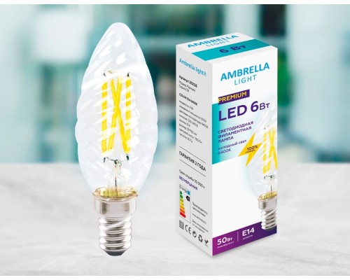 Лампа светодиодная филаментная Ambrella light E14 6W 6400K прозрачная 202126