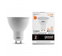 Лампа светодиодная Gauss GU10 5.5W 3000K матовая 13616