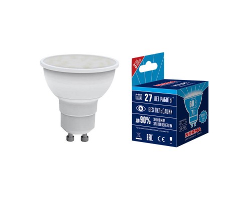 Лампа светодиодная GU10 7W 4000K матовая LED-JCDR-7W/NW/GU10/NR UL-00003836