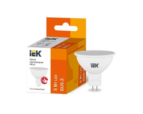 Лампа светодиодная IEK GU5.3 5W 3000K матовая LLE-MR16-5-230-30-GU5