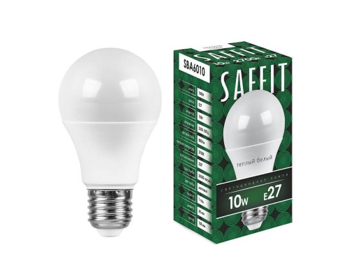 Лампа светодиодная Saffit E27 10W 2700K Шар Матовая SBA6010 55004