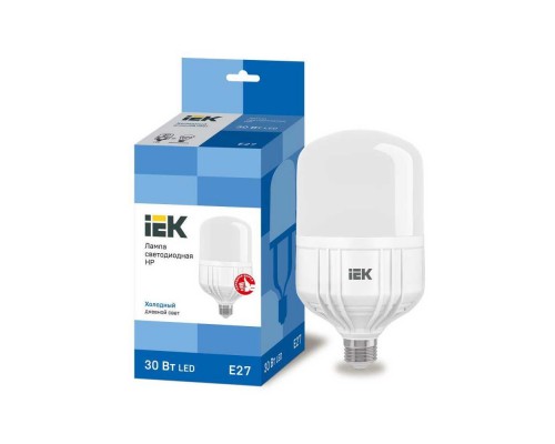 Лампа светодиодная сверхмощная IEK E27 30W 6500K матовая LLE-HP-30-230-65-E27