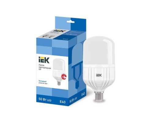 Лампа светодиодная сверхмощная IEK E40 50W 6500K матовая LLE-HP-50-230-65-E40