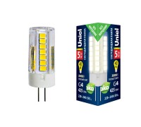 Лампа светодиодная Uniel G4 5W 3000K прозрачная LED-JC-220/5W/3000K/G4/CL GLZ09TR UL-00006744