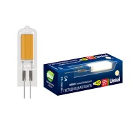 Лампа светодиодная Uniel G4 6W 3000K прозрачная LED-JC-220/6W/3000K/G4/CL GLZ08TR UL-00005065