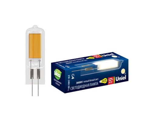 Лампа светодиодная Uniel G4 6W 3000K прозрачная LED-JC-220/6W/3000K/G4/CL GLZ08TR UL-00005065