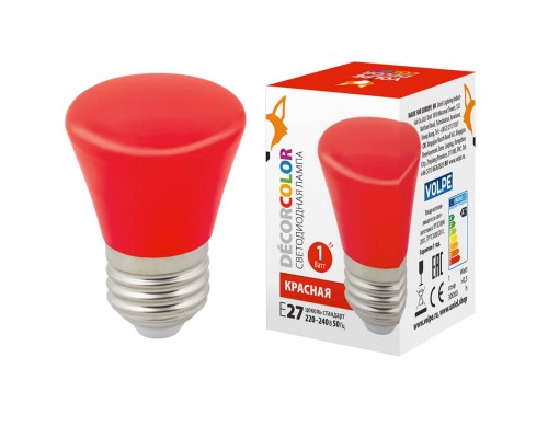 Лампа светодиодная Volpe E27 1W красная LED-D45-1W/RED/E27/FR/С BELL UL-00005638