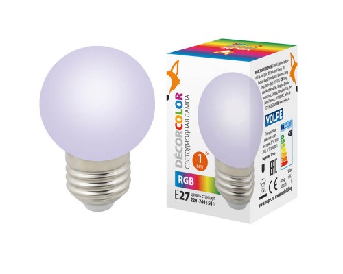 Лампа светодиодная Volpe E27 1W матовая LED-G45-1W/RGB/E27/FR/С UL-00005808