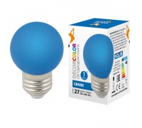 Лампа светодиодная Volpe E27 1W синяя LED-G45-1W/BLUE/E27/FR/С UL-00005647