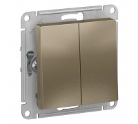 Переключатель двухклавишный проходной Schneider Electric AtlasDesign 10A 250V шампань ATN000565