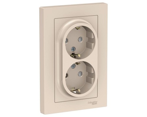 Розетка двойная 2К+З Schneider Electric AtlasDesign 16A 250V со шторками бежевая ATN000226