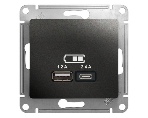 Розетка двойная USB Schneider Electric Glossa Type A+С антрацит GSL000739