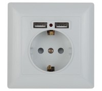 Розетка ЭРА Intro Solo Schuko P+E 16A 250V со шторками 2хUSB белый 4-410-01 Б0043403