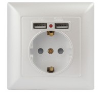 Розетка ЭРА Intro Solo Schuko P+E 16A 250V со шторками 2хUSB перламутровый 4-410-06 Б0053718