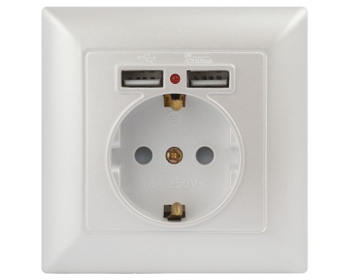 Розетка ЭРА Intro Solo Schuko P+E 16A 250V со шторками 2хUSB перламутровый 4-410-06 Б0053718