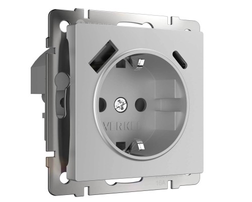 Розетка Werkel с быстрой зарядкой USB Type A+С серебристая W1171706 4690389176432