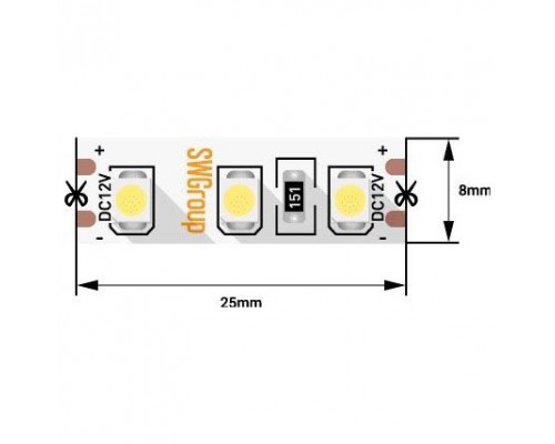 Светодиодная лента SWG 9,6W/m 120LED/m 3528SMD теплый белый 5M 007258