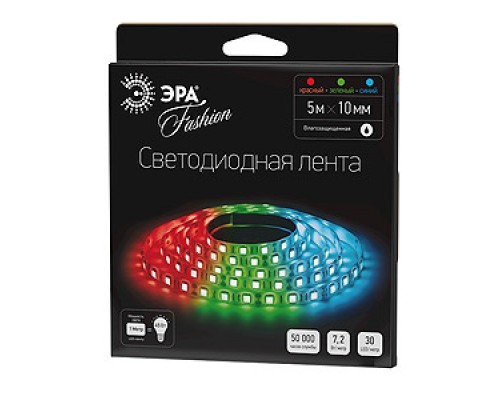 Светодиодная влагозащищенная лента ЭРА 7,2W/m 30LED/m 5050SMD RGB 5M LS5050-30LED-IP65-RGB-5m C0043044