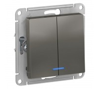 Выключатель двухклавишный Schneider Electric AtlasDesign 10A 250V с подсветкой сталь ATN000953