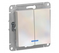 Выключатель двухклавишный Schneider Electric AtlasDesign 10A 250V с подсветкой жемчужный ATN000453