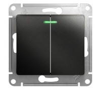 Выключатель двухклавишный Schneider Electric Glossa 10A 250V с подсветкой антрацит GSL000753