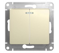 Выключатель двухклавишный Schneider Electric Glossa 10A 250V с подсветкой бежевый GSL000253